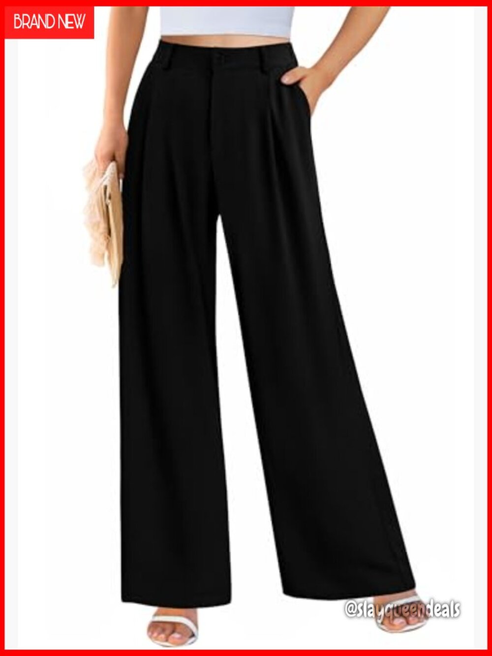 Wide Leg High Waisted Work Pants with Pockets Trousers Dress Pants - Picture 2 of 7